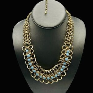Vintage Blue Lucite Linked Chain Statement Necklace